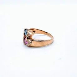 Bague Toi et Moi Or jaune Saphirs bleu et rose épaulés de Diamants