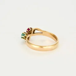 Bague toi et moi or jaune rubis émeraude