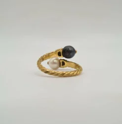 Bague Toi et moi or jaune sertie de diamants et perles de culture et Tahiti