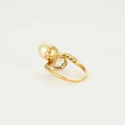 Bague Toi et Moi or jaune et gris perle et diamants