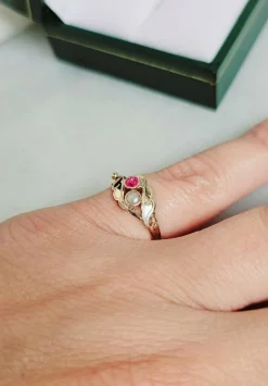 Bague toi et moi or jaune perle rubis
