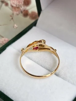 Bague toi et moi or jaune perle rubis