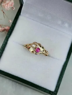 Bague toi et moi or jaune perle rubis
