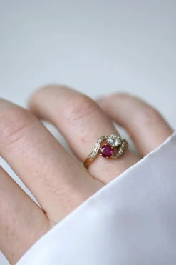 Bague Toi et Moi Rubis Birman et Diamants