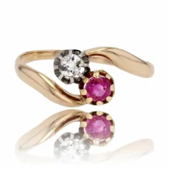 Bague Toi et Moi rubis diamant or jaune