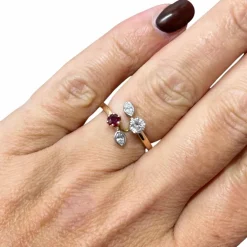 Bague Toi et Moi rubis diamants