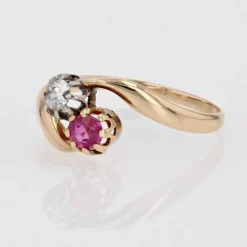 Bague Toi et Moi rubis diamant or jaune