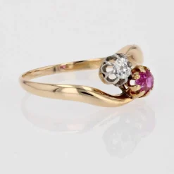 Bague Toi et Moi rubis diamant or jaune