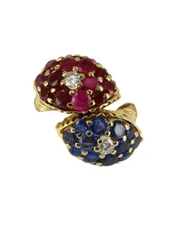 Bague "Toi et Moi" rubis, saphirs et diamants