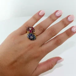 Bague "Toi et Moi" rubis, saphirs et diamants