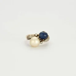 Bague "Toi et Moi" saphir et perle