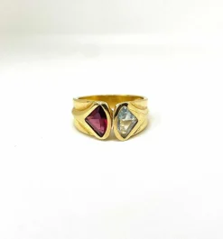 Bague toi et moi tourmaline et aigue marine