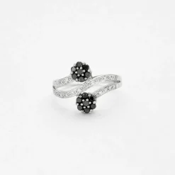 Bague Toi et Moi Vintage or blanc diamants noirs et blanc