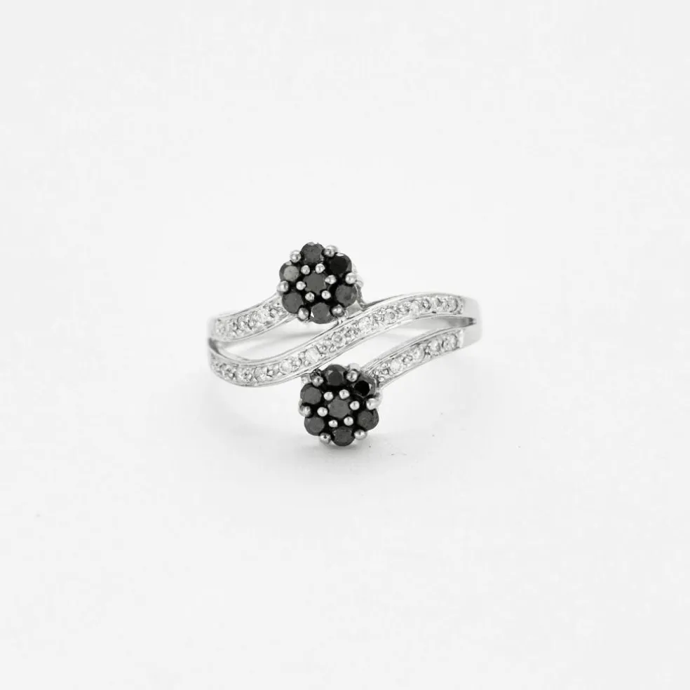 Bague Toi et Moi Vintage or blanc diamants noirs et blanc