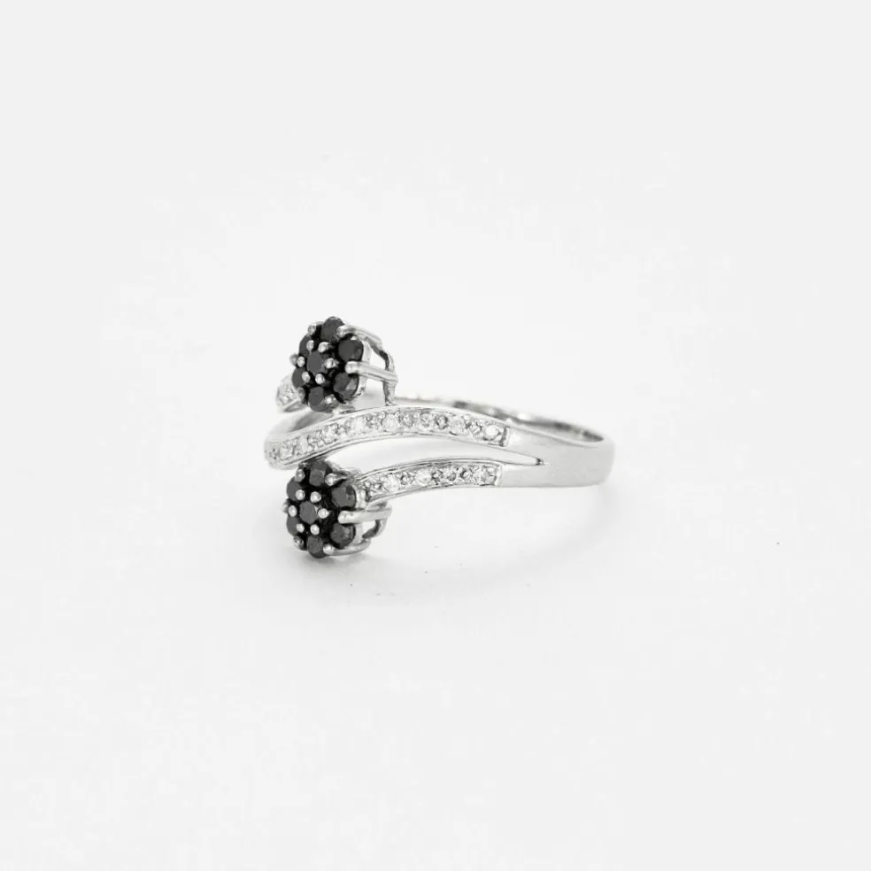 Bague Toi et Moi Vintage or blanc diamants noirs et blanc