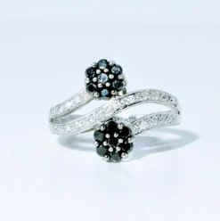 Bague Toi et Moi Vintage or blanc diamants noirs et blanc