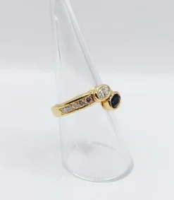 Bague toi et moi vintage or jaune 18k diamant de 0,35 carats et saphir de 0,40 carats