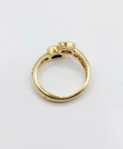 Bague toi et moi vintage or jaune 18k diamant de 0,35 carats et saphir de 0,40 carats