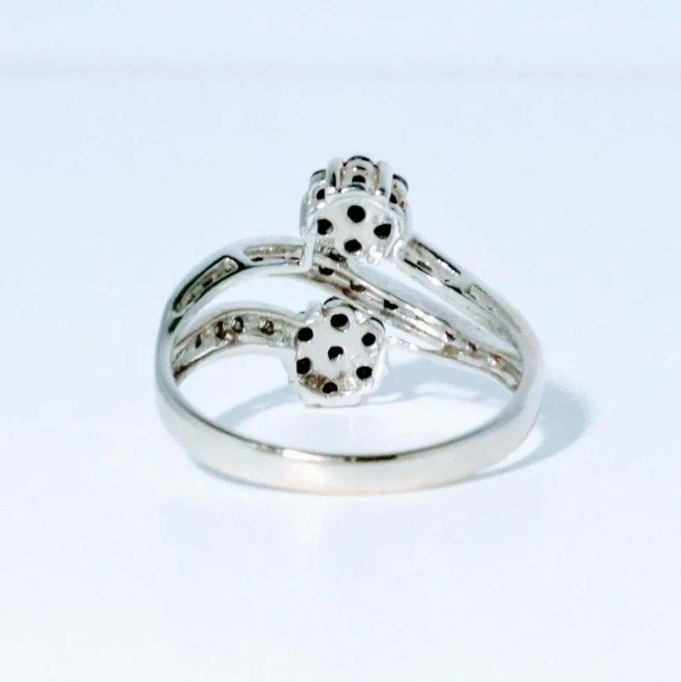 Bague Toi et Moi Vintage or blanc diamants noirs et blanc