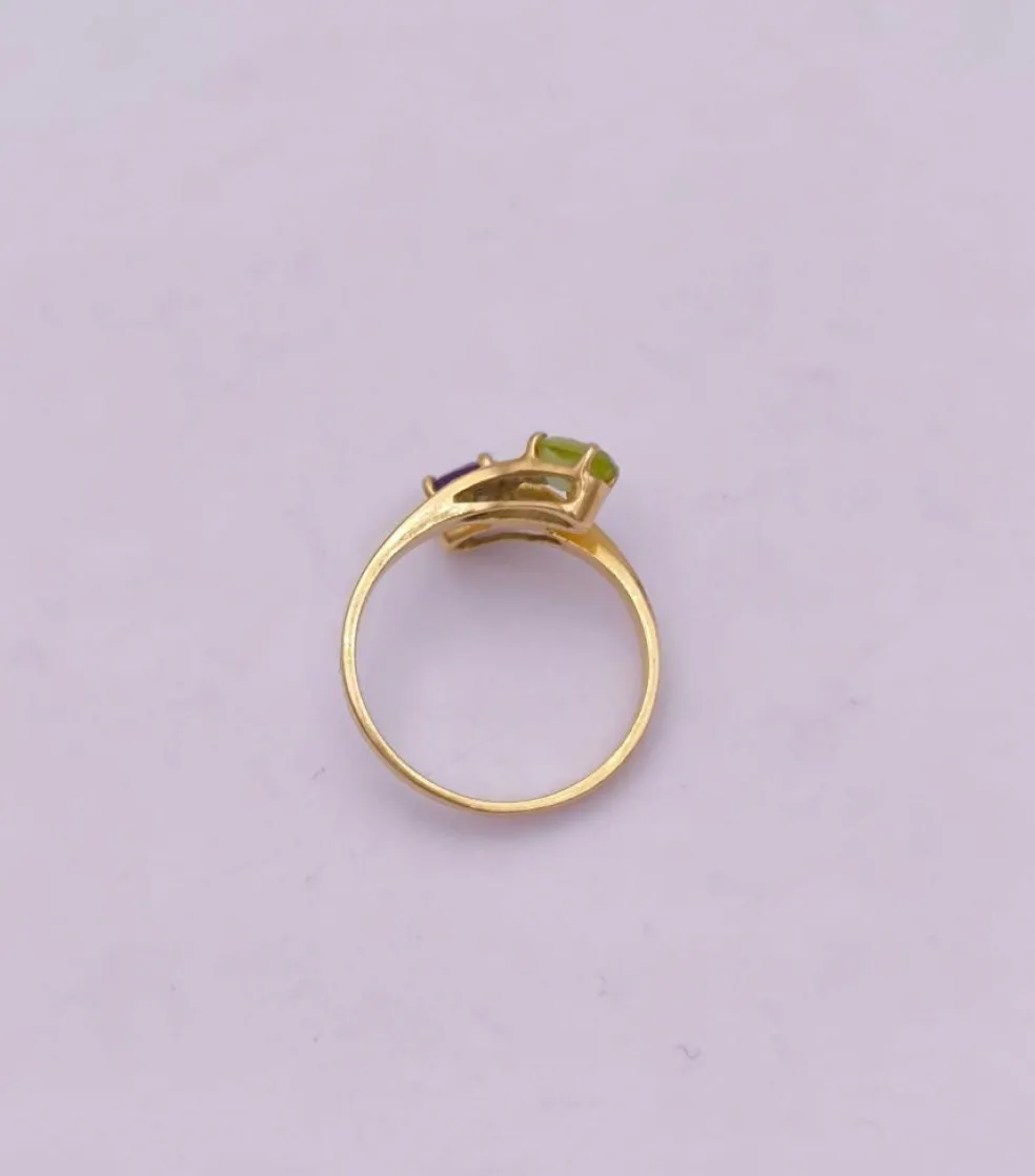 Bague Toi et Moi vintage péridot améthyste