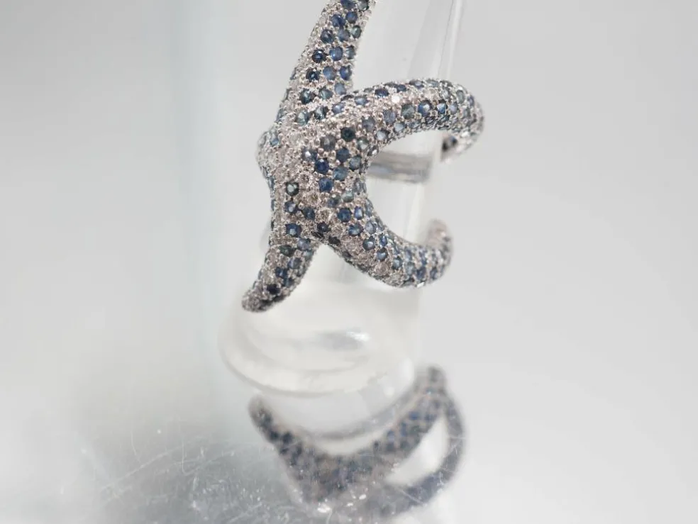 Bague étoile de mer or blanc saphirs et diamants