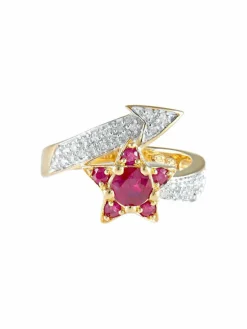 Bague étoile filante rubis diamants or jaune