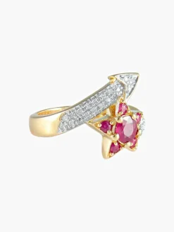 Bague étoile filante rubis diamants or jaune