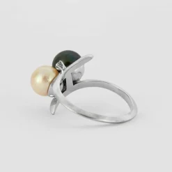 Bague Toi&Moi or gris, perles de culture