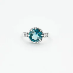 Bague Topaze Bleu London Diamants Or Blanc