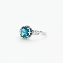 Bague Topaze Bleu London Diamants Or Blanc