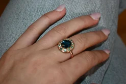 Bague topaze bleue émeraude or rose