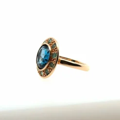 Bague topaze bleue émeraude or rose