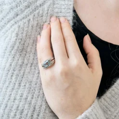 Bague topaze diamants or blanc