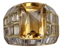 Bague Topaze Jaune et Diamants en or jaune