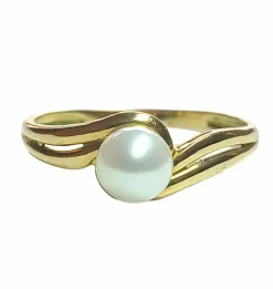 Bague tourbillon or jaune, perle