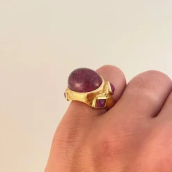 Bague Tourmaline rose cabochon