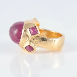 Bague Tourmaline rose cabochon