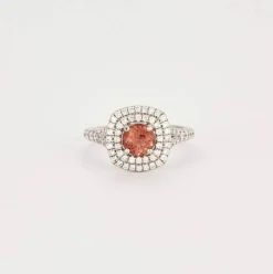 Bague Tourmaline rose double entourage Diamants