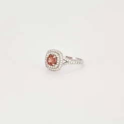 Bague Tourmaline rose double entourage Diamants