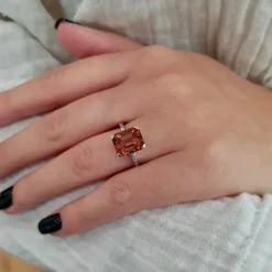 Bague tourmaline rose orange diamants or blanc