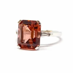 Bague tourmaline rose orange diamants or blanc
