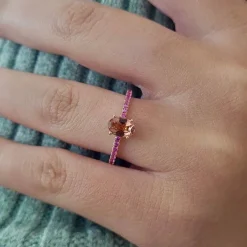 Bague tourmaline saphirs rose or rose