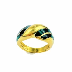 Bague Tressée Or Email Verte