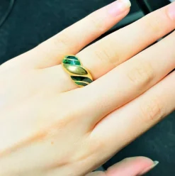 Bague Tressée Or Email Verte