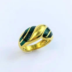 Bague Tressée Or Email Verte