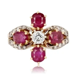 Bague trèfle rubis et diamants