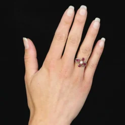 Bague trèfle rubis et diamants