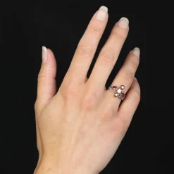 Bague trèfle rubis et diamants