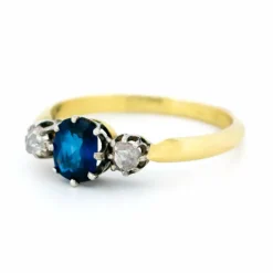 Bague Trilogie en argent 14 carats avec saphir et diamant 15042-8487