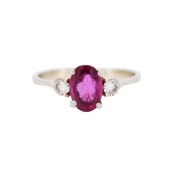 Bague Trilogie Or et Platine Rubis et Diamants